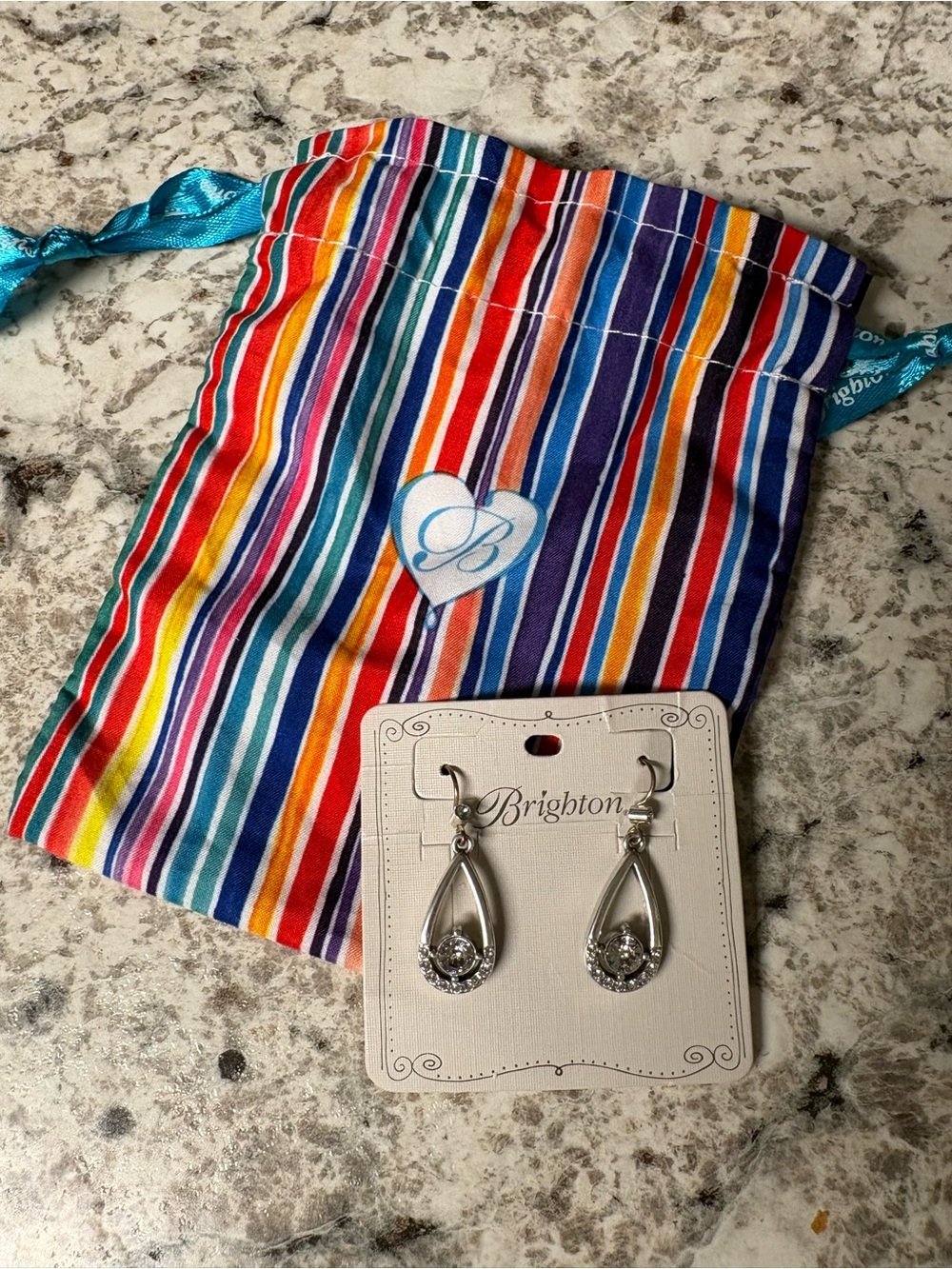 Brighton Silver Teardrop Earrings with Crystal Accent - Silver